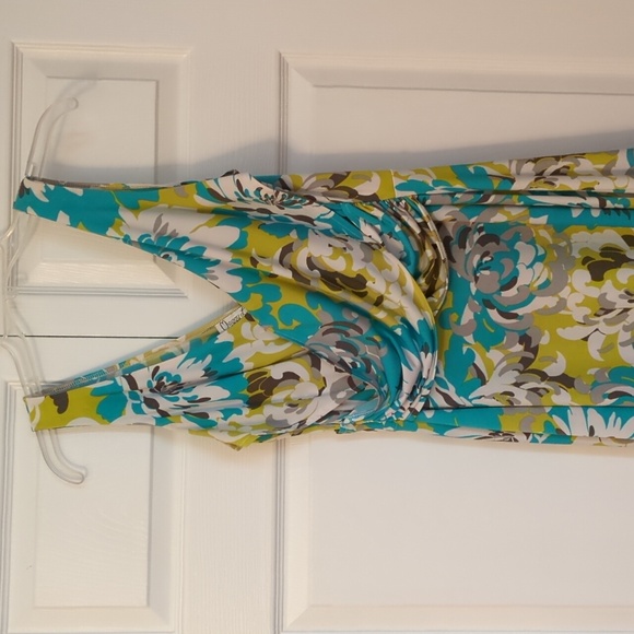 Maggy L v-neck party dress turquoise lime brown & white. perfect for Vegas, baby - Picture 2 of 4